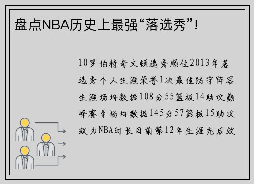 盘点NBA历史上最强“落选秀”!